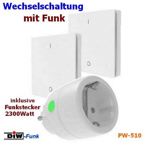 PW-510: DIW-Funk Wechselschaltung Funkstecker DSR-2300 + 2x Wandschalter DWS-11