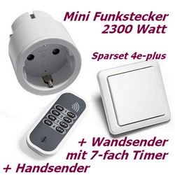 SPARSET-4e-plus: FUNK-Wandsender mit 7-fach -Timer !! + Intertechno IT3-2300 Power-Funkstecker plus Handsender