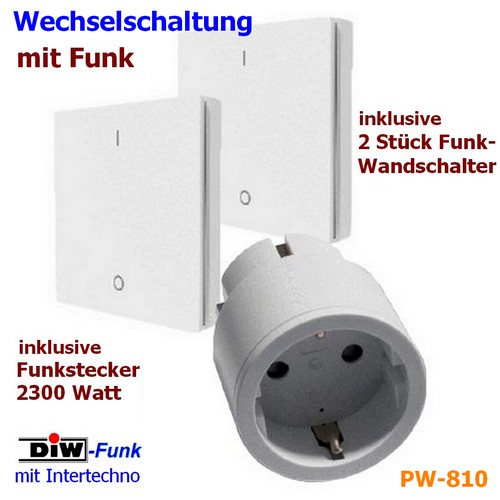 PW-810: DIW-Funk Wechselschaltung Mini-Funkstecker IT-3 + 2x Wandschalter DWS-11