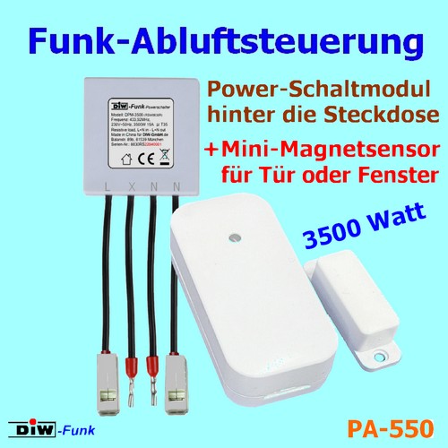 Funk EINBAU-Abluftsteuerung PA-550 DIW-Funk DFM-2000+Funk-Modul-DPM-3500 hinter Steckdose