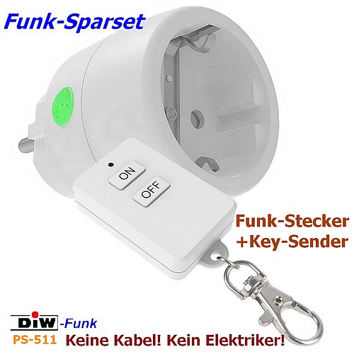 SPARSET-PS-511: DIW-FUNK 230V Funksteckdose EIN/AUS mit Key-Sender