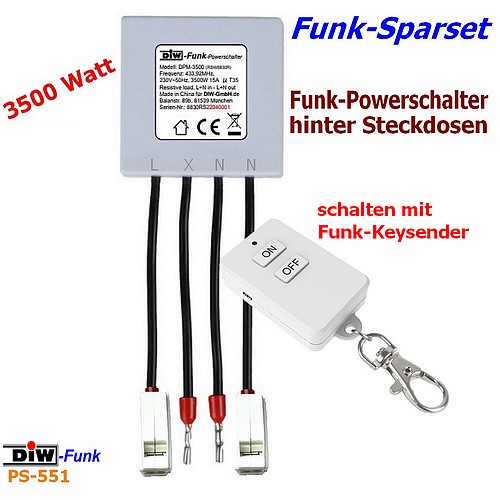 SPARSET-PS-551: DIW-FUNK 230V POWER-Modul EIN/AUS mit Key-Sender