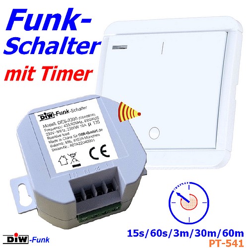 Timer SPARSET-PT-541: Einbauschalter DES-2300+FUNK-Wandsender mit 5-fach-Timer DIW-Funk