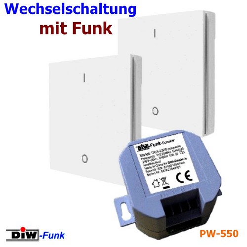 PW-550: DIW-Funk Wechselschaltung EINBAU-Schalter DES-2300 + 2x Wandschalter DWS-11