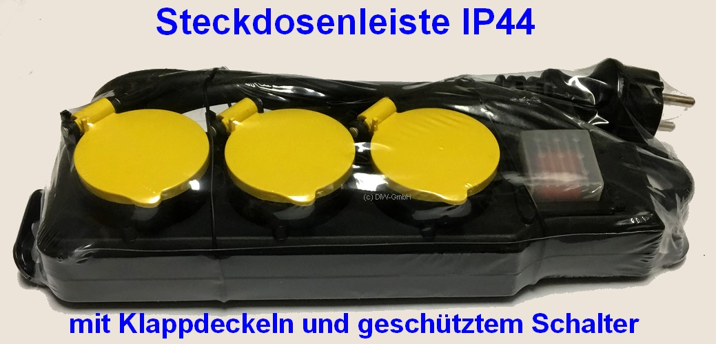 3-fach Steckdosenleiste IP44 1,5m mit Wippschalter und gelben Klappdeckel 047770