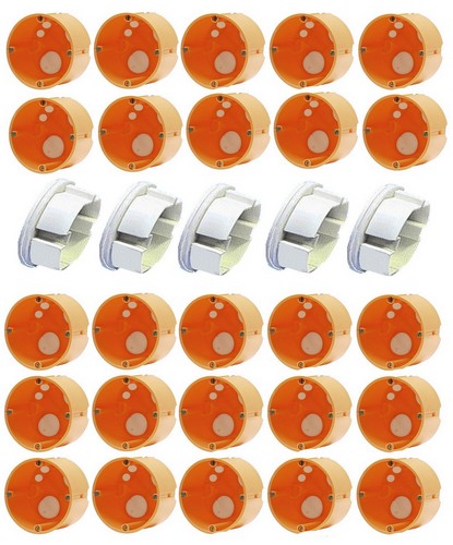 25 Stück winddichte Hohlwanddosen Ø68/48mm + 5 Steckdosen-Abdichtungen DICHTEL