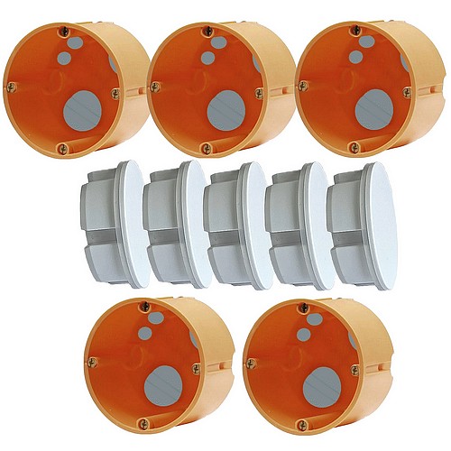 Set mit 5 Stück winddichte Hohlwanddosen Gerätedosen + 5x DICHTEL Steckdosen-Abdichtung