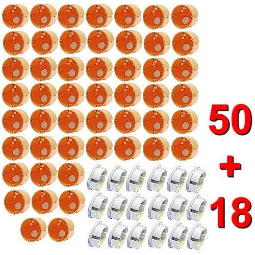 50 Stück winddichte Hohlwanddosen Ø68/48mm + 18 Steckdosen-Abdichtungen DICHTEL