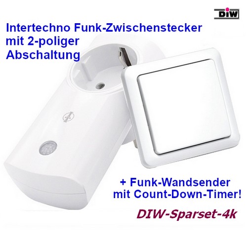 DIW Sparset-4k - Intertechno-Funksteckdose IT-K2300 mit Funk-Wandsender DIWST-8800