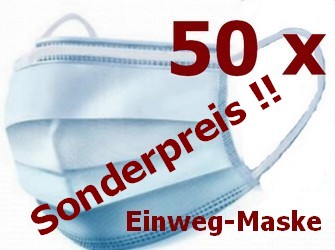 50 Einweg-Gesichtsmaske 3-lagig Mundschutz Staubschutz Infektionsschutz Schutzmaske Atemschutzmaske SONDERPREIS!!