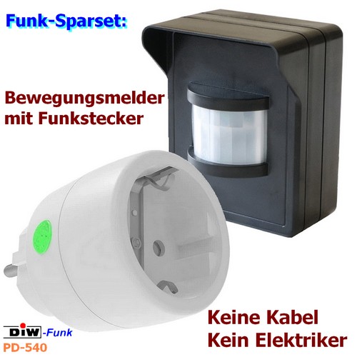 DIW-Funk Sparset PD-540 - Funk-Bewegungsmelder DIW-44 + Funksteckdose DSR-2300