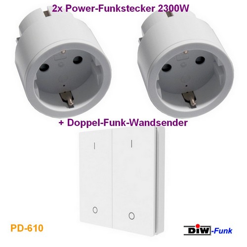 DIW Funk PD-610 - 2xIntertechno-Funksteckdose IT3 mit Doppel-Funk-Wandsender DWS-22