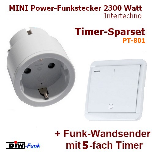 Prodiro Sparset PT-801: Intertechno-Mini-Funkstecker IT-3 mit DIW-Funk Wandsender mit Timer DWS-10T