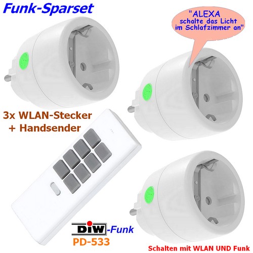 PD-533 SPARSET 3x WLAN-Stecker DWR-2000 + 12-Kanal Handsender DHS-12  DIW-Funk